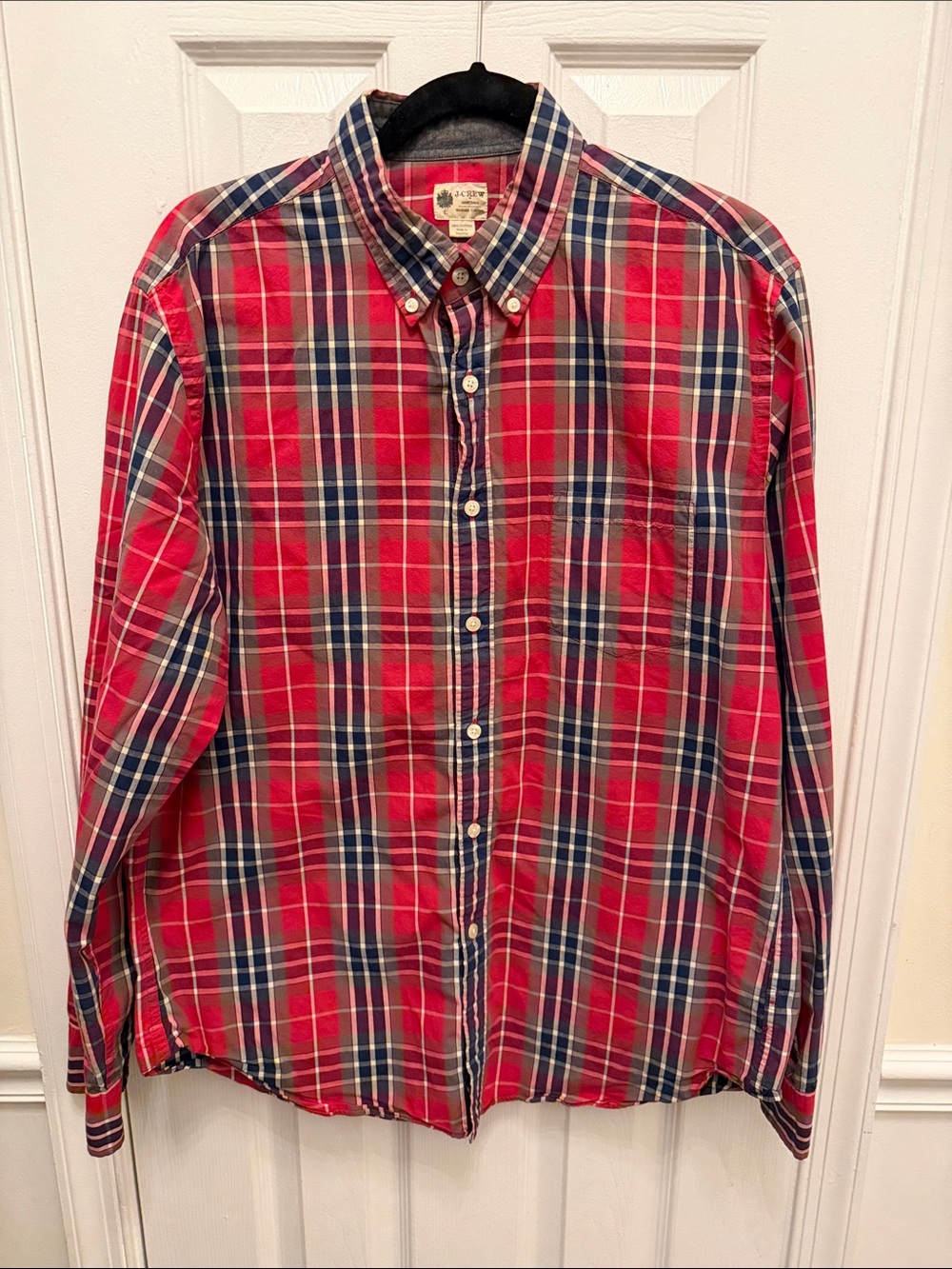 J. Crew Red and Navy Plaid Button-Down Shirt